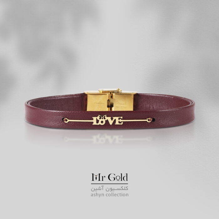 دستبند چرم و طلا love