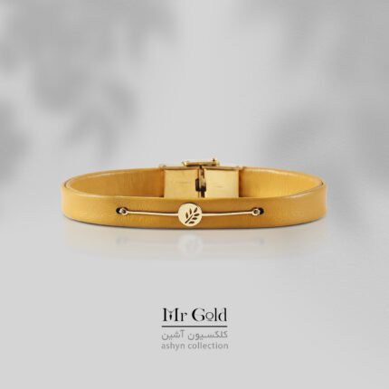 دستبند چرم و طلا برگ