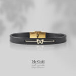 دستبند چرم و طلا پروانه